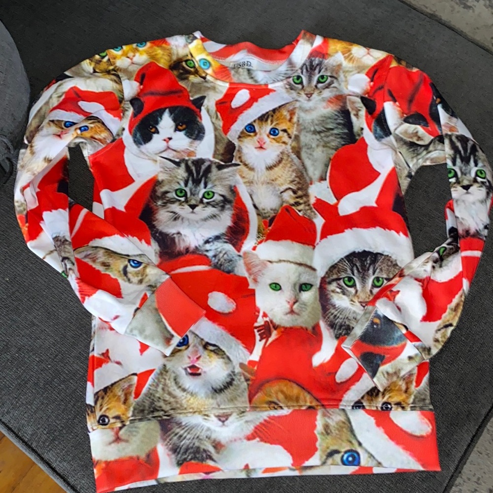 Ugly Christmas Sweater Cats with Santa Hats Theme - Women’s Size Medium